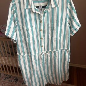 Old Navy Teal and White Striped Jumpsuit